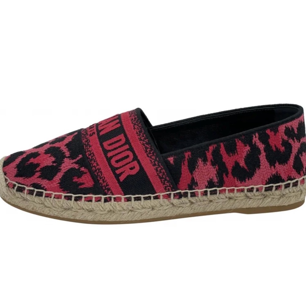 AUTHENTIC. DIOR Granville Embroidered Leopard Print Cotton Flat Espadrille Shoes